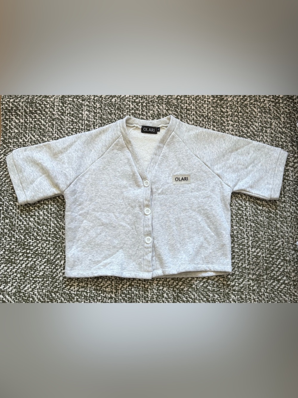 Light Gray Cropped Button-Up short sleeve cardigan